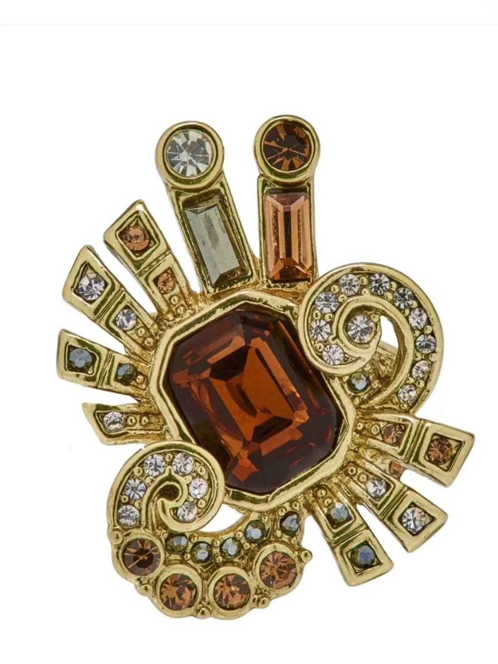HEIDI DAUS French Ribbon Crystal Art Deco Bow Ring & Earrings Smoked Topaz SZ 9
